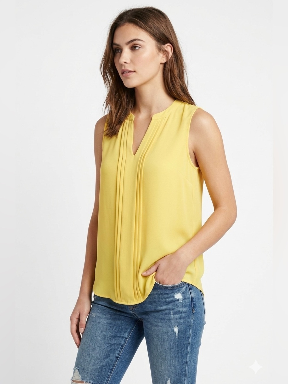 41 Hawthorn Breyson Pleat Front Sleeveless Blouse Recycled Poly Yellow Size M